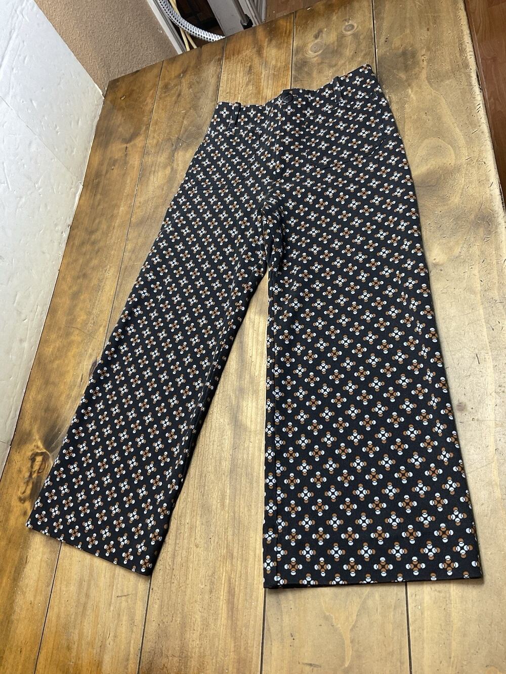 Maeve Anthropologie The Colette Wide Leg Cropped Pants Black Geometric Print 28
